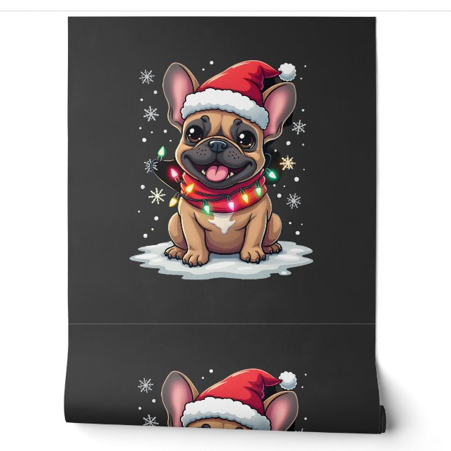 フレンチブルドッグのクリスマスサンタ帽子ライトS 壁紙 (ほどく)
