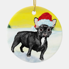 フレンチブルドッグのクリスマス セラミックオーナメント