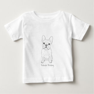 フレンチブルドッグのシンプルな線画 - フロントとバック ベビーTシャツ