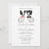 フレンチブルドッグのテーマの足あとハートの犬の結婚式 招待状 (正面)