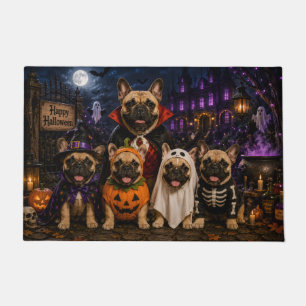 フレンチブルドッグのハロウィンお化け屋敷ファミリー ドアマット