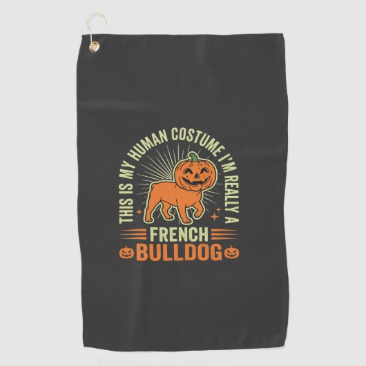 フレンチブルドッグのハロウィン仮装デザインが面白い ゴルフタオル (正面)