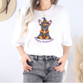 フレンチブルドッグのハロウィン パープルローブ 魔法使い帽子 トライブレンドTシャツ