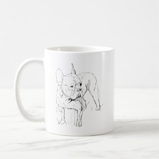 フレンチブルドッグのマグカップ - 手描きの犬のイラスト コーヒーマグカップ (左)