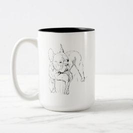 フレンチブルドッグのマグカップ – 手描きの犬のイラスト ツートーンマグカップ