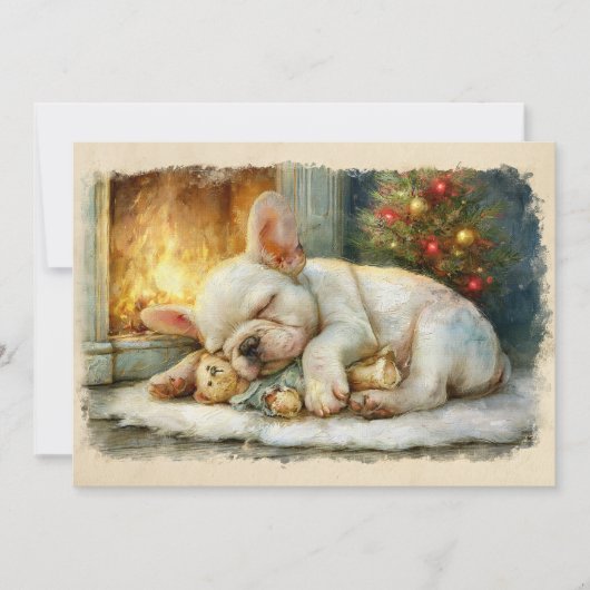 フレンチブルドッグの子犬のクリスマス シーズンカード (正面)