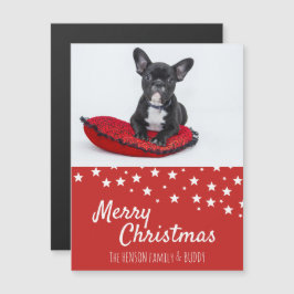 フレンチブルドッグの子犬の写真が付いたクリスマスマグネットカード