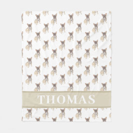 フレンチブルドッグの子犬用ブランケット (ブルーフォーン トリコロール) フリースブランケット