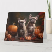 フレンチブルドッグの子犬 オータム デライト パンプキン カード (正面)