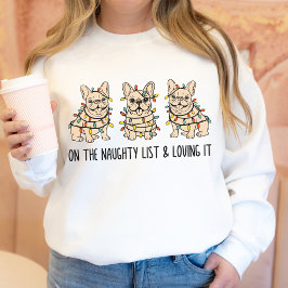フレンチブルドッグの手描きイラスト入りクリスマスTシャツ スウェットシャツ