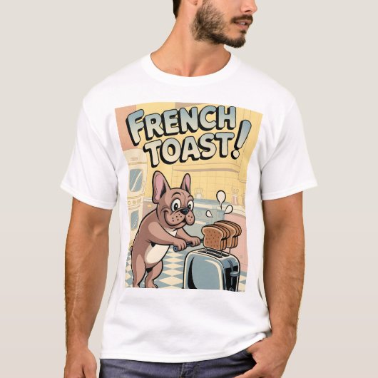 フレンチブルドッグの朝食のキャラクターアート Tシャツ (正面)