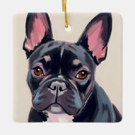 フレンチブルドッグの水彩画ペット絵画 セラミックオーナメント