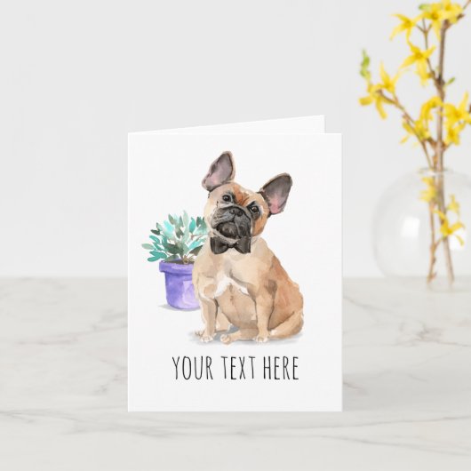 フレンチブルドッグの絵柄が入ったオリジナルメッセージカード カード (黄色い花)