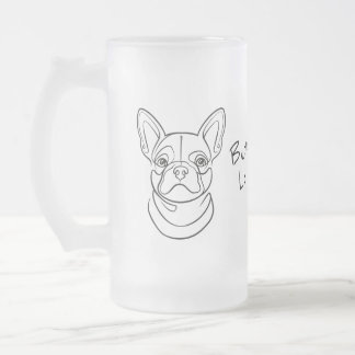 フレンチブルドッグの線画。 小さく生まれ。 大きな愛を込めて。 フロストグラスビールジョッキ