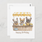 フレンチブルドッグの誕生日おめでとう レモンエードの屋台 ポストカード (正面/裏面)