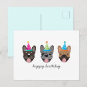 フレンチブルドッグの誕生日パーティー帽子 ポストカード (正面/裏面)