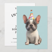 フレンチブルドッグの誕生日パーティー 招待状 (正面/裏面)