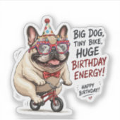 フレンチブルドッグの誕生日自転車パーティー シール (正面)