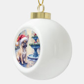 フレンチブルドッグの雪の町噴水サンタクリスマス セラミックボールオーナメント (右)