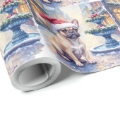 フレンチブルドッグの雪の町噴水サンタクリスマス ラッピングペーパー (ロールコーナー)