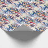 フレンチブルドッグの雪の町噴水サンタクリスマス ラッピングペーパー (角)