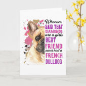 フレンチブルドッグは女の子の最高の友達 カード (黄色い花)