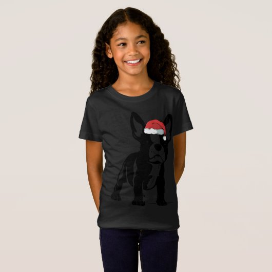 フレンチブルドッグサンタハットかわいいクリスマスドッグ愛好家 Tシャツ (正面フル)