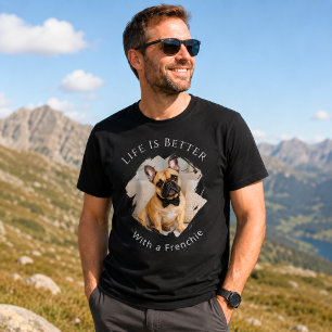 フレンチブルドッグフレンチーの写真 人生もっと楽しくなる メンズ Tシャツ
