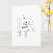 フレンチブルドッグ手描きイラスト カード (黄色い花)