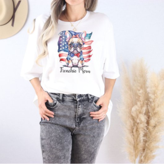 フレンチブルドッグ母パトリオティック米国国旗 トライブレンドＴシャツ