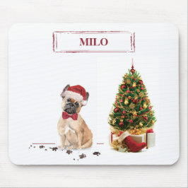 フレンチブルドッグ クリスマスの木と遊ぶ面白い犬 マウスパッド