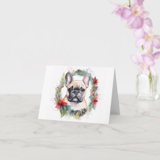 フレンチブルドッグ クリスマスリース 祝祭の仔犬 カード (蘭)