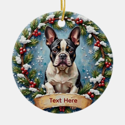 フレンチブルドッグ クリスマス セラミックオーナメント (正面)