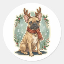 フレンチブルドッグ トナカイ クリスマス ステッカー