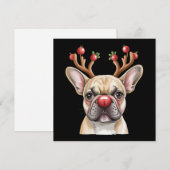 フレンチブルドッグ トナカイ 愛犬家 クリスマス 招待状 (正面/裏面)