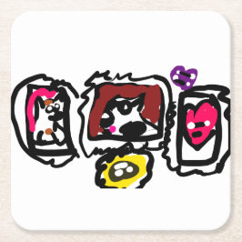 フレンチブルドッグ ハート スクエアペーパーコースター