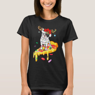 フレンチブルドッグ ピザに乗る フレンチブルドッグ クリスマス Tシャツ