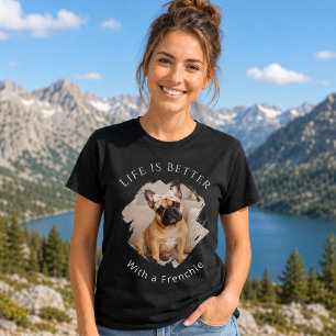フレンチブルドッグ フレンチー 写真 人生はもっと楽しい 女性 Tシャツ