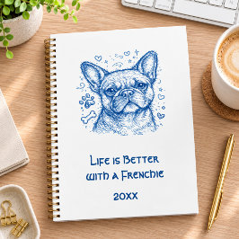 フレンチブルドッグ ブルー線画 ドゥードル フレンチブル 2027 プランナー手帳