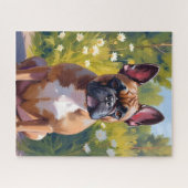 フレンチブルドッグ ペット絵画 犬の芸術 ジグソーパズル (横)