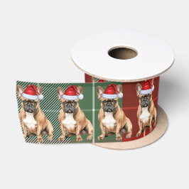 フレンチブルドッグ ホリデー プリント おもしろい犬のクリスマス サテンリボン