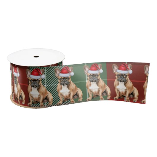 フレンチブルドッグ ホリデー プリント おもしろい犬のクリスマス サテンリボン (リール)