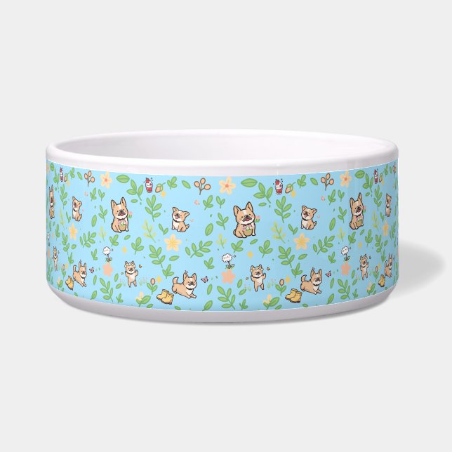 フレンチブルドッグ ボウル 春 花柄 ペット 食器 (正面)