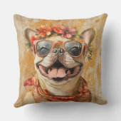 フレンチブルドッグ ラブ オレンジ フラワーパターン クッション (裏面)