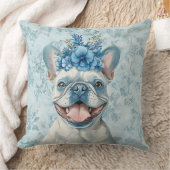 フレンチブルドッグ ラブ ブルー フラワー クッション (ブランケット)