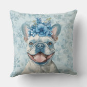 フレンチブルドッグ ラブ ブルー フラワー クッション (裏面)