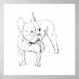 フレンチブルドッグ 手描きの犬のイラスト ポスター