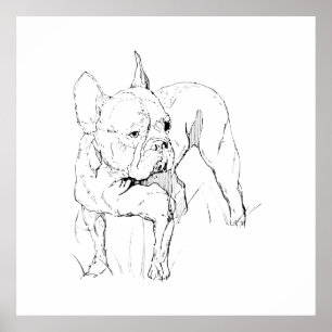 フレンチブルドッグ 手描きの犬のイラスト ポスター