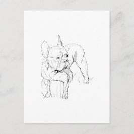 フレンチブルドッグ – 手描きの犬のイラスト ポストカード