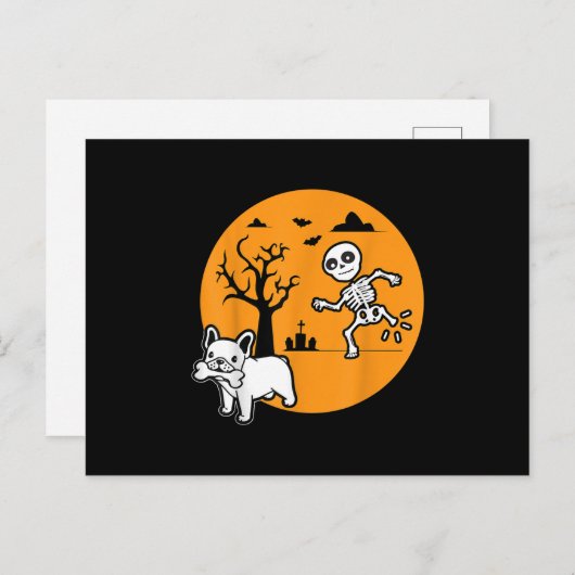 フレンチブルドッグ 犬 スケルトン ボーン ハロウィン コスチューム シーズンポストカード (正面/裏面)